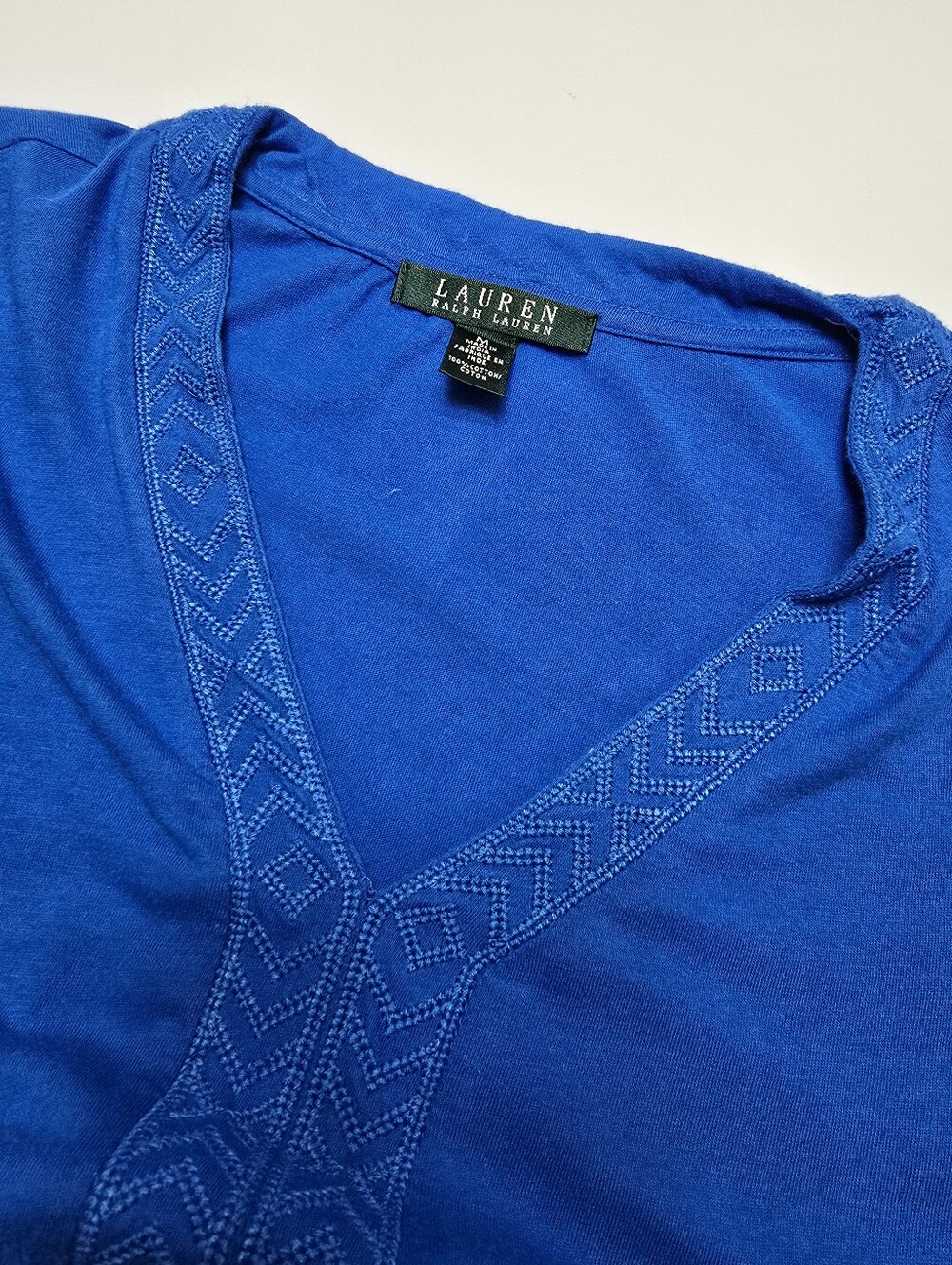 Lauren Ralph Lauren Blue V-Neck Top Size Med